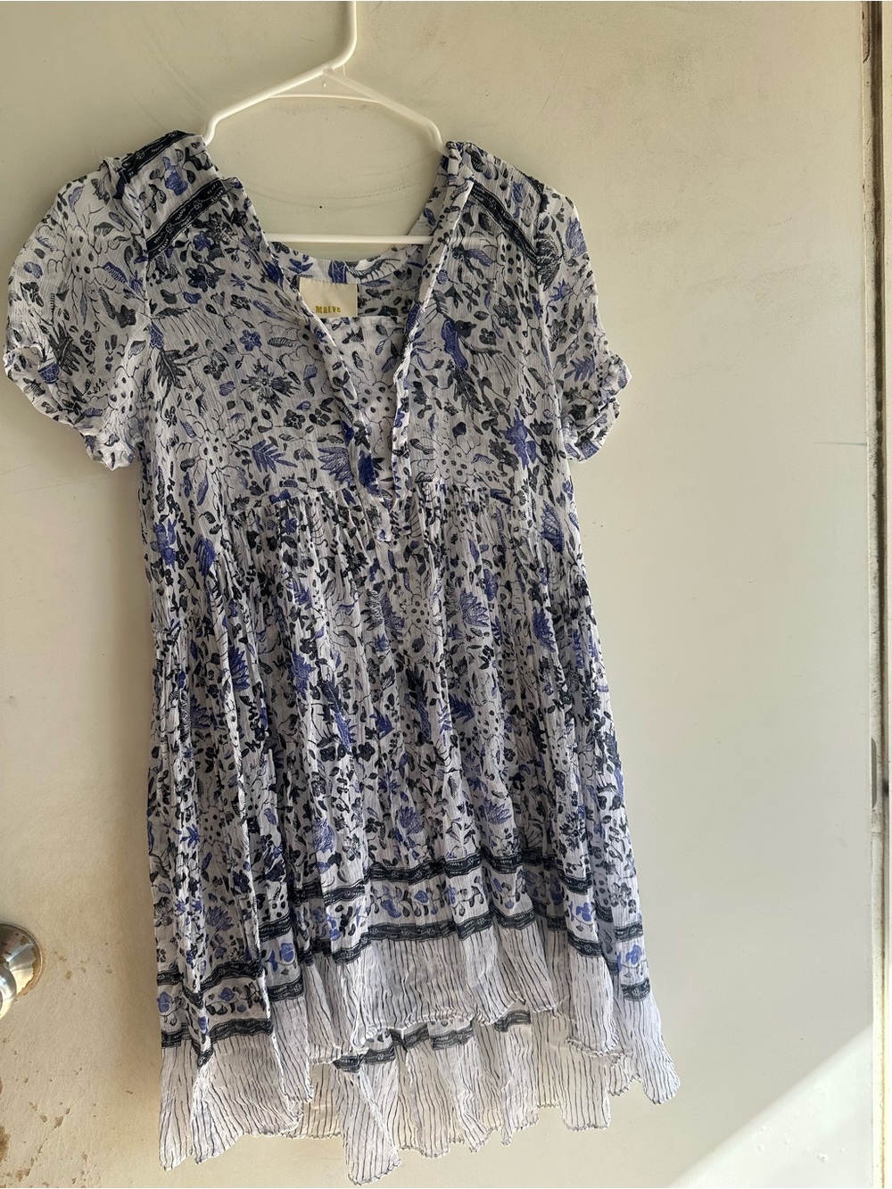 Maeve White and Blue Floral Short-Sleeve Tunic